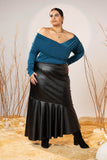 Black Faux Leather Flared Pleated Skirt