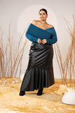 Black Faux Leather Flared Pleated Skirt