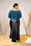 Black Faux Leather Flared Pleated Skirt