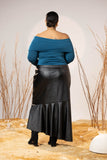 Black Faux Leather Flared Pleated Skirt