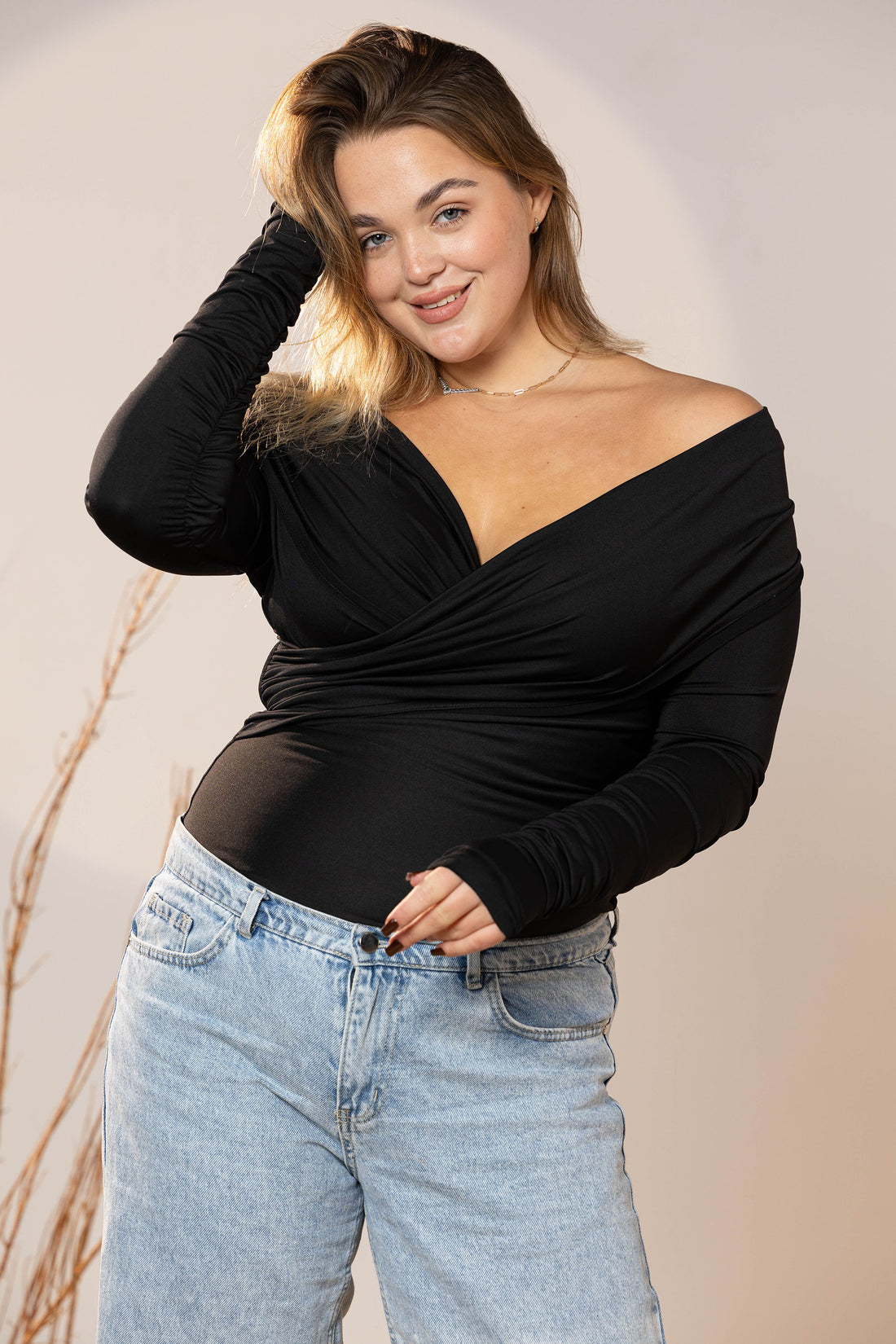 Black Glam Wrap Top