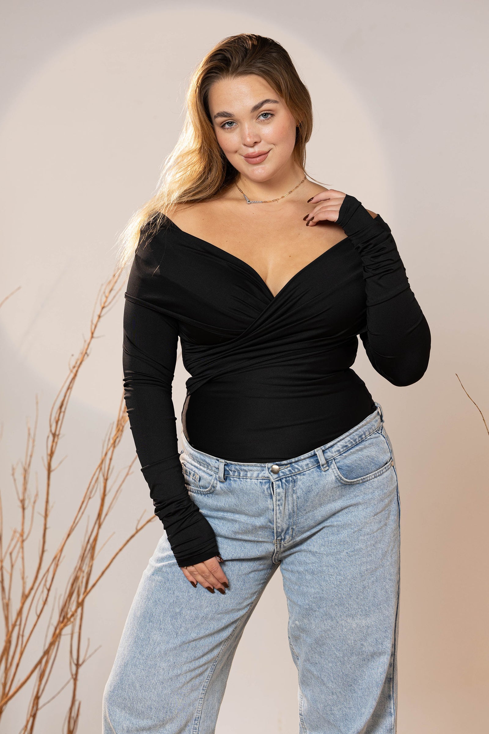 Black Glam Wrap Top