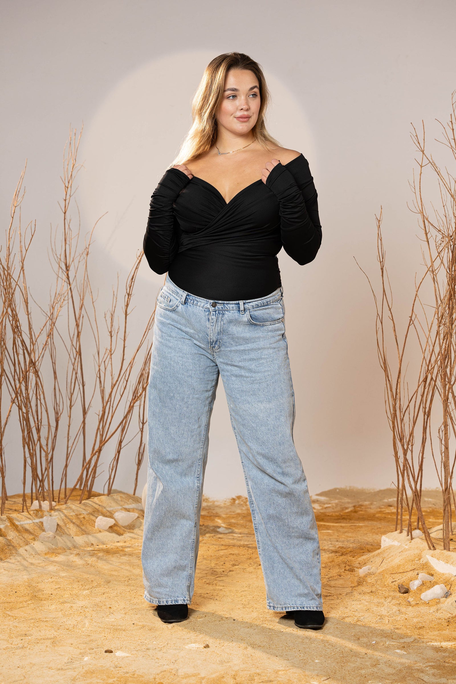 Black Glam Wrap Top