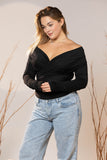Black Glam Wrap Top