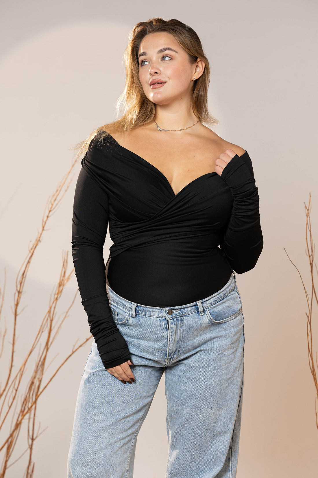 Black Glam Wrap Top
