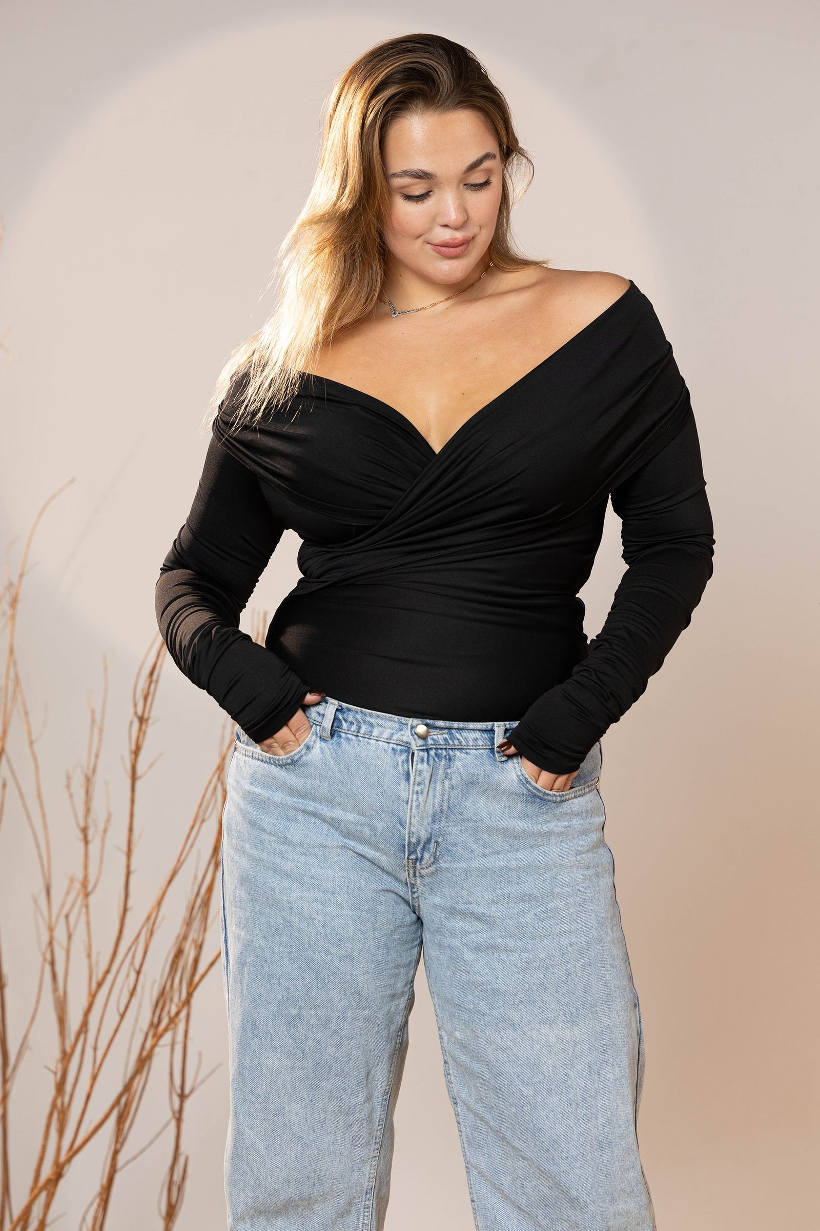 Black Glam Wrap Top