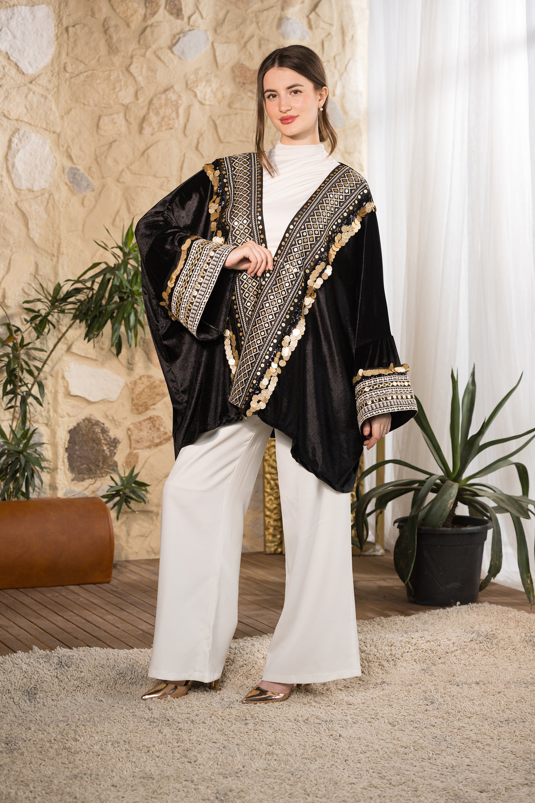 Black Golden Heritage Velvet Kimono