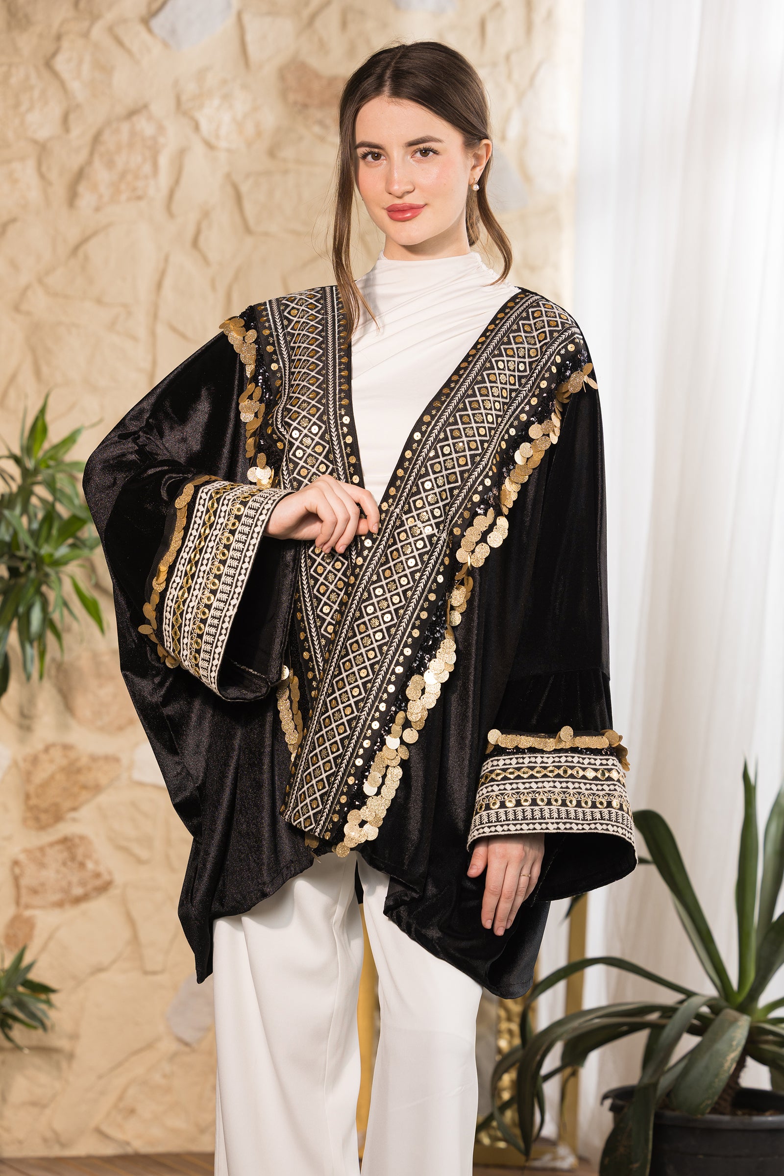 Black Golden Heritage Velvet Kimono