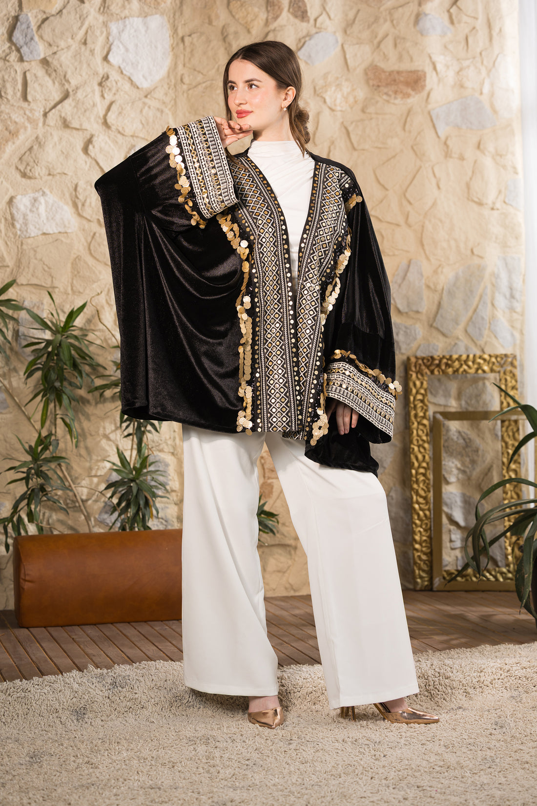 Black Golden Heritage Velvet Kimono