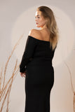 Black Off-Shoulder Rib Maxi Dress
