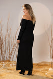 Black Off-Shoulder Rib Maxi Dress