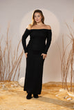 Black Off-Shoulder Rib Maxi Dress