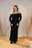 Black Off-Shoulder Rib Maxi Dress