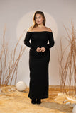 Black Off-Shoulder Rib Maxi Dress