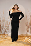 Black Off-Shoulder Rib Maxi Dress