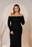 Black Off-Shoulder Rib Maxi Dress