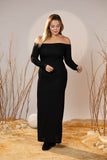 Black Off-Shoulder Rib Maxi Dress
