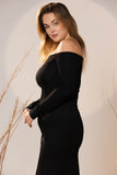 Black Off-Shoulder Rib Maxi Dress