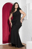 Black One-Shoulder Stretch Soirée Dress