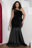 Black One-Shoulder Velvet Mermaid Soirée Dress
