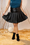 Black Pleated Leather Mini Skirt