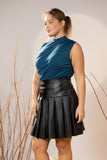 Black Pleated Leather Mini Skirt