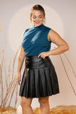 Black Pleated Leather Mini Skirt