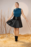 Black Pleated Leather Mini Skirt