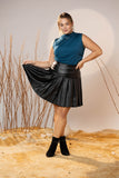 Black Pleated Leather Mini Skirt