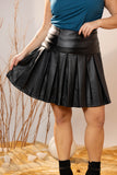 Black Pleated Leather Mini Skirt