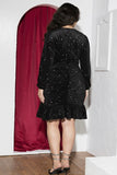 Black Ruffle Sequin Velvet Soirée Dress