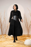 Black Sculpted Gabardine Tier Dress