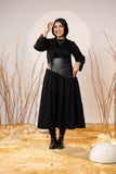 Black Sculpted Gabardine Tier Dress