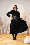 Black Sculpted Gabardine Tier Dress
