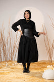 Black Sculpted Gabardine Tier Dress