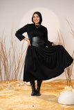 Black Sculpted Gabardine Tier Dress