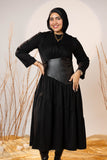 Black Sculpted Gabardine Tier Dress