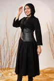 Black Sculpted Gabardine Tier Dress