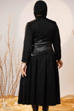 Black Sculpted Gabardine Tier Dress