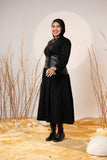 Black Sculpted Gabardine Tier Dress