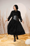 Black Sculpted Gabardine Tier Dress