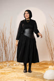 Black Sculpted Gabardine Tier Dress
