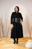 Black Sculpted Gabardine Tier Dress