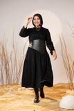 Black Sculpted Gabardine Tier Dress