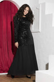 Black velvet Sequin & Pleated Chiffon Soirée Dress