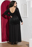 Black velvet Sequin & Pleated Chiffon Soirée Dress