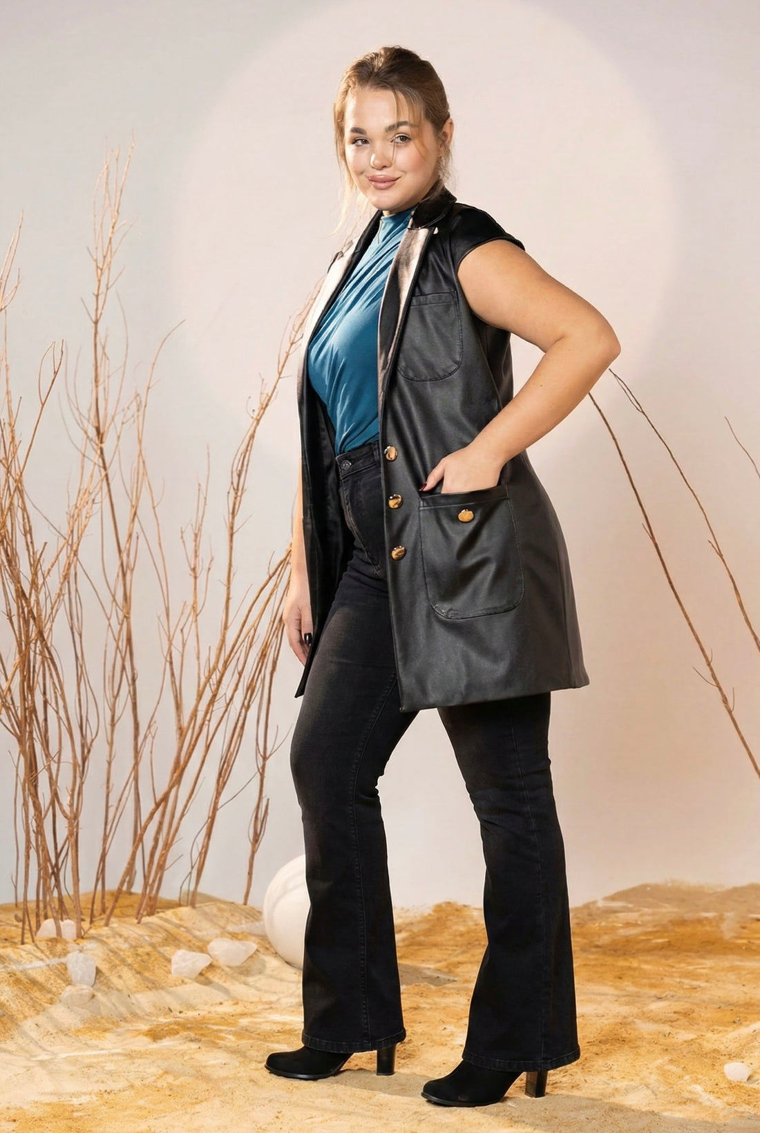 Black Structured Leather-Look Vest