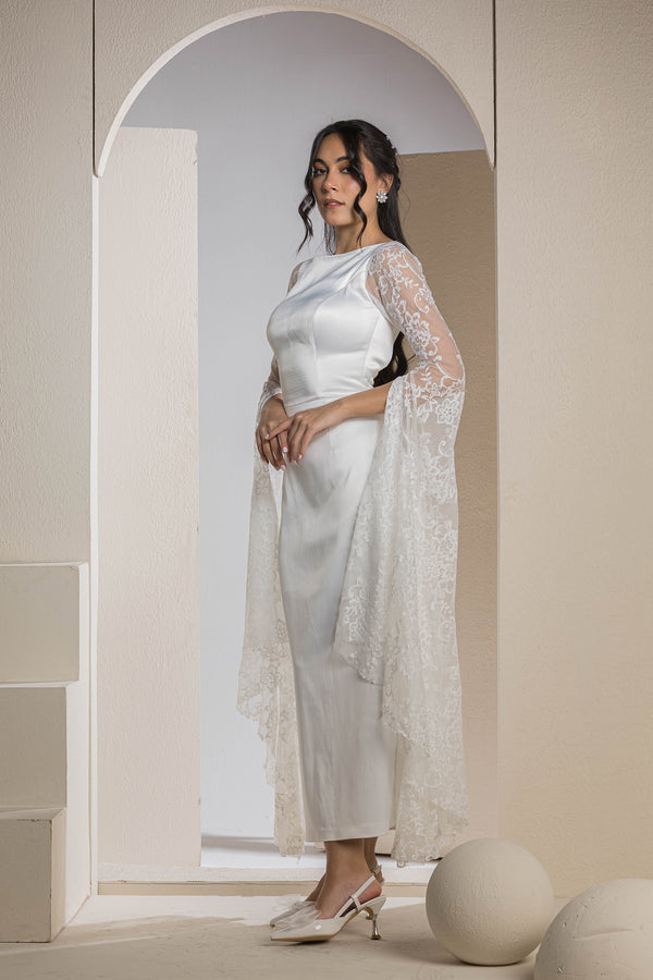 Bridal Belle Lace Sleeve Gown - White