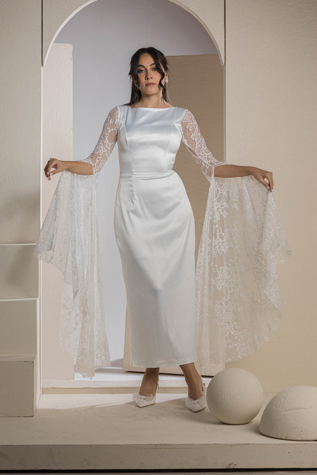 Bridal Belle Lace Sleeve Gown - White