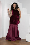 Burgundy One-Shoulder Velvet Mermaid Soirée Dress